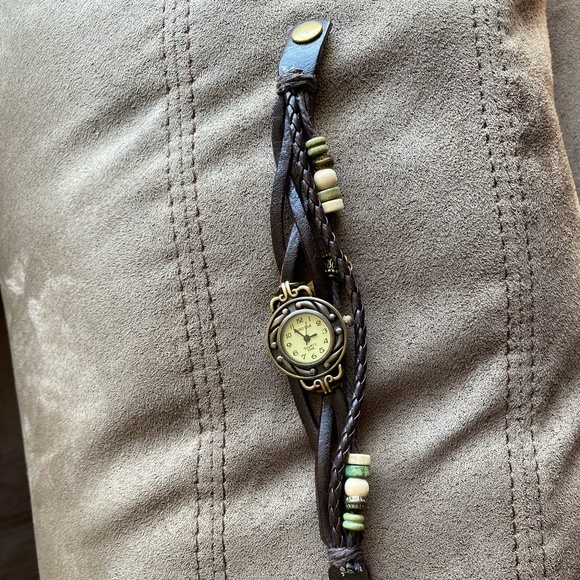 Kano Bak Brown Leather Beaded Bracelet 8" Watch - Picture 2 of 7